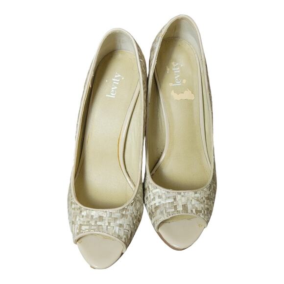 Levity Pumps Heels  Platform Ivory  Tan Ratan Peep Toe Woven NeutralSize‎ 7.5 - Picture 6 of 8